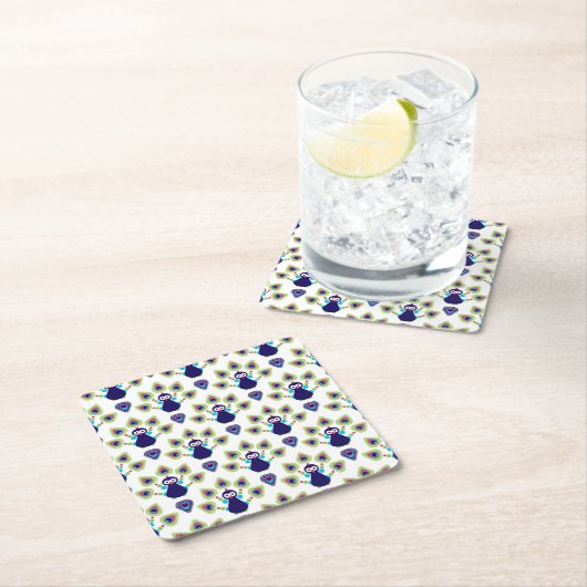 インドのレトロのエキゾチックな孔雀 スクエアペーパーコースター (インサイチュ)