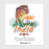 インドのヴィンテージタイガーと国旗のレトロロータス土産 シール (シート)