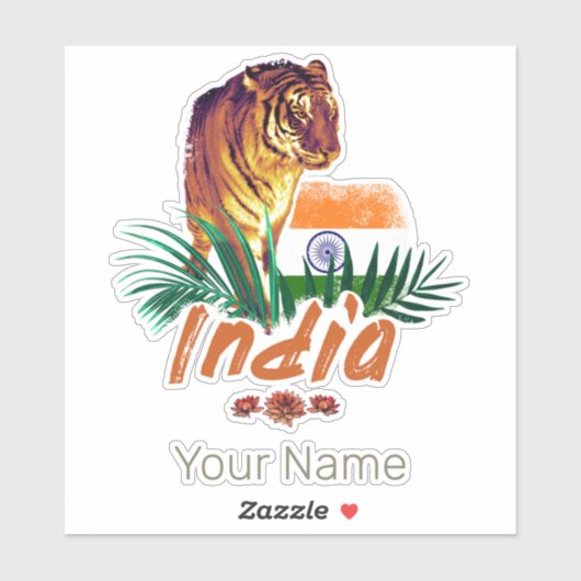 インドのヴィンテージタイガーと国旗のレトロロータス土産 シール (シート)