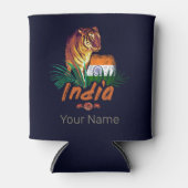 インドのヴィンテージタイガーと国旗のレトロロータス土産 缶クーラー (正面)