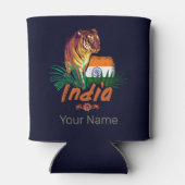 インドのヴィンテージタイガーと国旗のレトロロータス土産 缶クーラー (裏面)