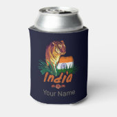 インドのヴィンテージタイガーと国旗のレトロロータス土産 缶クーラー (缶裏面)