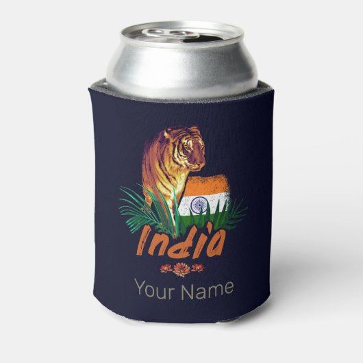 インドのヴィンテージタイガーと国旗のレトロロータス土産 缶クーラー (缶裏面)