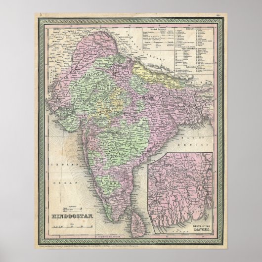 インドのヴィンテージ地図 1853年 ポスター (正面)