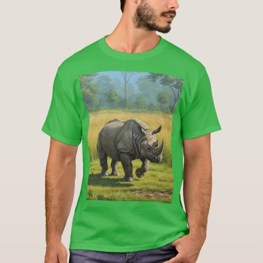 インドの一角サイ:アッサムのシンボル Tシャツ (正面)