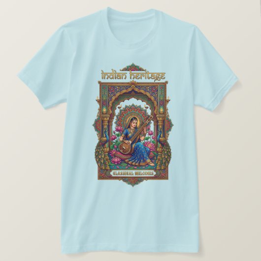 インドの伝統：クラシカル・ミュージシャン ヴィーナアート Tシャツ (デザイン正面)