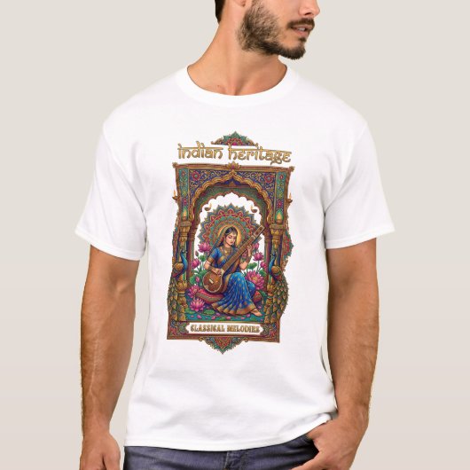 インドの伝統: クラシック音楽家 ヴィーナの芸術 Tシャツ (正面)