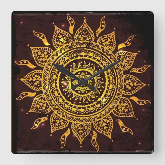 インドの太陽のなモチーフの太陽神 スクエア壁時計 (正面)