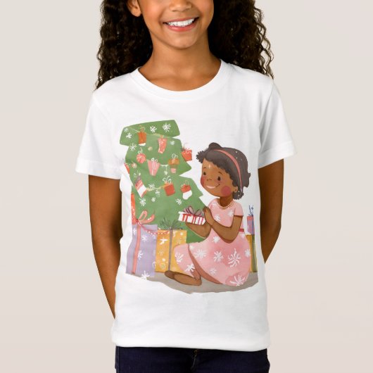インドの女性がプレゼントを開ける Tシャツ (正面)