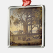 インドの姿および象のアモンの月明りの場面 メタルオーナメント (左)