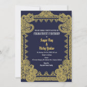 インドの婚約式の複雑なデザインの青 招待状 (正面)