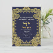 インドの婚約式の複雑なデザインの青 招待状 (スタンド正面)