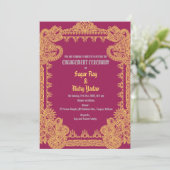 インドの婚約式の複雑なデザイン ピンク 招待状 (スタンド正面)