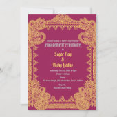 インドの婚約式 複雑なデザイン ピンク 招待状 (正面)