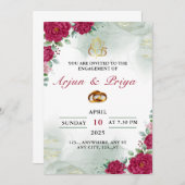 インドの婚約招待状カード、指輪交換式 招待状 (正面/裏面)