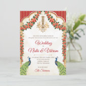 インドの孔雀の招待状 & ヒンズー教の結婚式のカード 招待状 (スタンド正面)