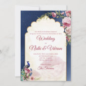 インドの孔雀の招待状 & ヒンズー教の結婚式の招待状 招待状 (正面)