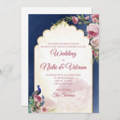 インドの孔雀の招待状 & ヒンズー教の結婚式の招待状 招待状 (正面/裏面)