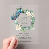 インドの孔雀の花の結婚式のSave the Date アクリル招待状 (インサイチュ (ポータブル))