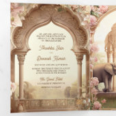 インドの宮殿の結婚式 フラワーガーデン象 三つ折り招待状 (内部最初)