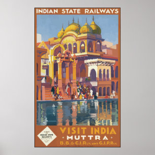 インドの州の鉄道の訪問インドのヴィンテージ ポスター