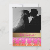 インドの招待写真カード ダマスク ピンク オレンジ ゴールド 招待状 (裏面)