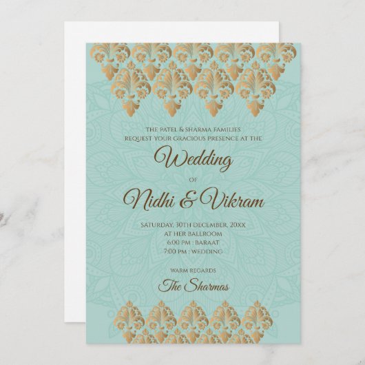 インドの招待状 & ヒンズー教の結婚式招待状 招待状 (正面/裏面)