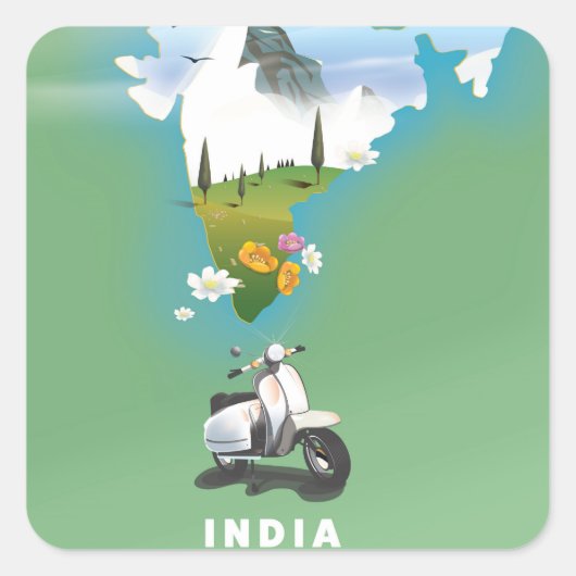 インドの旅行ポスター スクエアシール (正面)