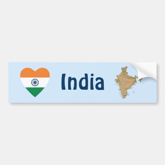 インドの旗ハート + 地図 ステッカー (正面)