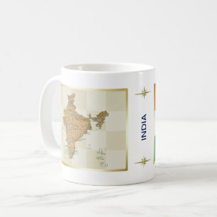 インドの旗 + 地図のマグ コーヒーマグカップ