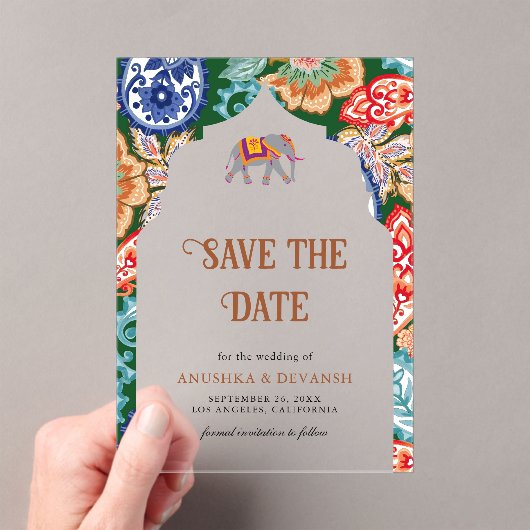 インドの民俗アート エレファント ウェディング セーブ・ザ・デート アクリル招待状 (インサイチュ (ポータブル))