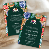 インドの民俗アート エレファント エメラルドグリーン ウェディング 招待状
