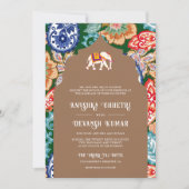 インドの民芸象ベージュの結婚式 招待状 (正面)