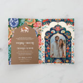 インドの民芸象ベージュの結婚式 招待状 (内部)