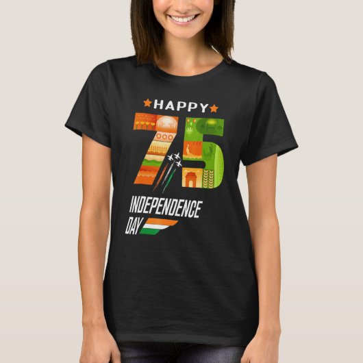 インドの独立75周年記念 インド独立記念日 Tシャツ (正面)