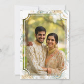 インドの王立ホワイト・クジャクの結婚式 ゴールド・クレスト セーブザデート (裏面)