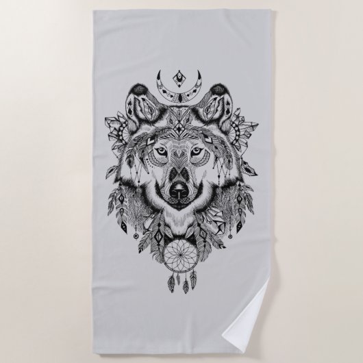 インドの種族のオオカミ ビーチタオル (正面)