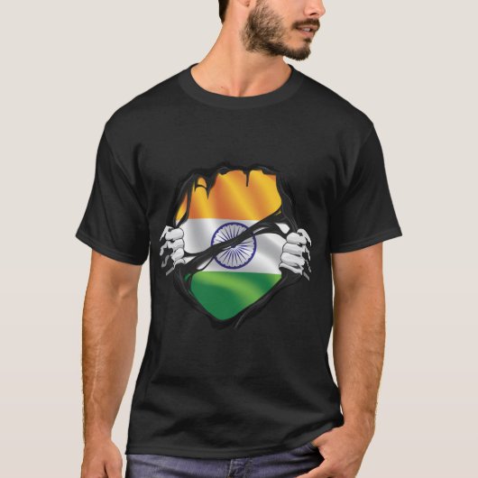 インドの純粋なルーツ国旗の黒 Tシャツ (正面)