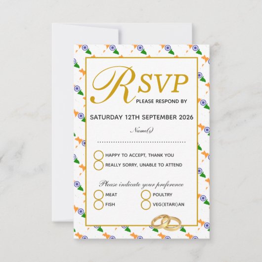 インドの結婚お祝いRSVP応答カード 出欠カード (正面)