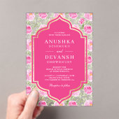インドの結婚式にぴったりなラニピンクの花柄 アクリル招待状 (インサイチュ (ポータブル))