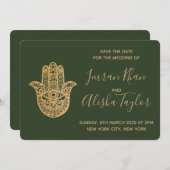 インドの結婚式のお知らせ ゴールドハムサ ヘンナ セーブザデート (正面/裏面)