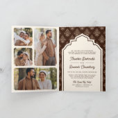 インドの結婚式のクリームブラウンイカットフォトコラージュ 招待状 (内部)