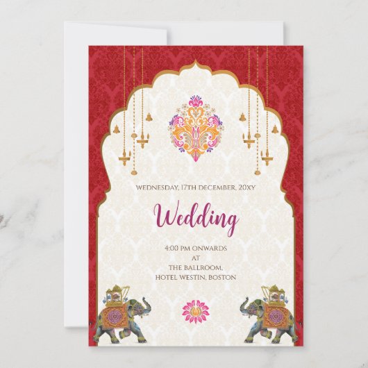 インドの結婚式のデジタル招待状 ヒンドゥー教徒の結婚式の招待状 招待状 (正面)