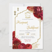 インドの結婚式のレッドローズフラワーセレモニー 招待状 (正面)