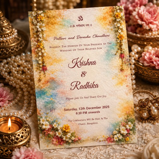 インドの結婚式の伝統的な高級なヒンズー教の招待状 招待状
