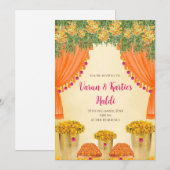 インドの結婚式の招待状 ハルディ式の儀式の招待状 招待状 (正面/裏面)