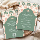 インドの結婚式の蓮の池の淡いピンクとグリーン 招待状