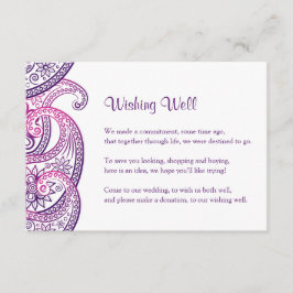 インドの結婚式の願い事をする井戸、紫とピンクのペイズリー エンクロージャーカード