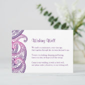 インドの結婚式の願い事をする井戸、紫とピンクのペイズリー エンクロージャーカード (スタンド正面)