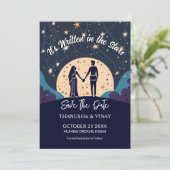 インドの結婚式の「Save the Date」お二人の手が星に書かれています 招待状 (スタンド正面)